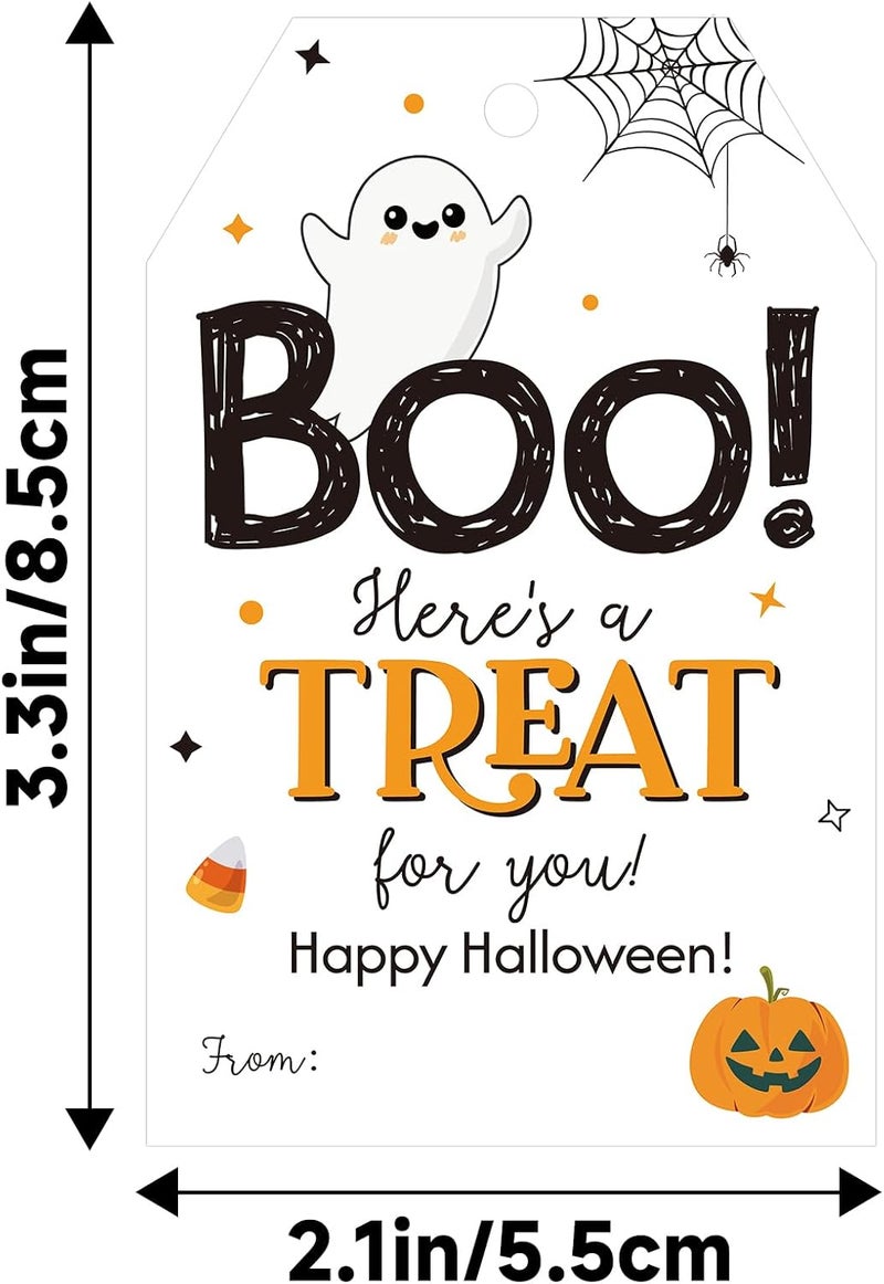 g2plus Happy Halloween Tags, 50PCS Boo Gift Tags with String, Ghost Pumpkin Trick or Treat Paper Hang Tags for DIY Crafts, Candy Treat Bags, Halloween Party Favors - Image 2